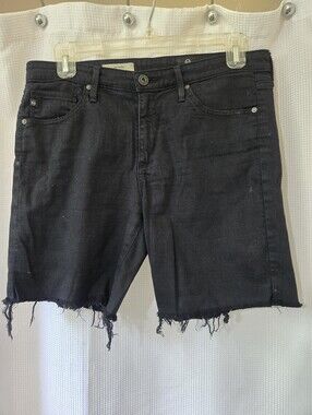 AG Adriano Goldschmied Black Denim Shorts with Logo Patch